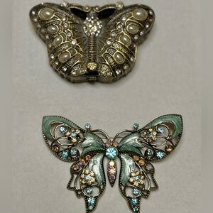 Two Vintage Butterfly pieces: Avon Nina Ricci Pin & Brass Rhinestone Ring Box